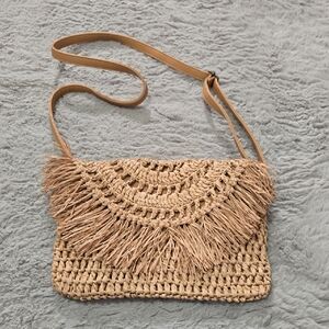 Summer tan woven jute crossbody bag